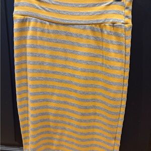 LuLaRoe Yellow and Gray Striped Pencil Skirt